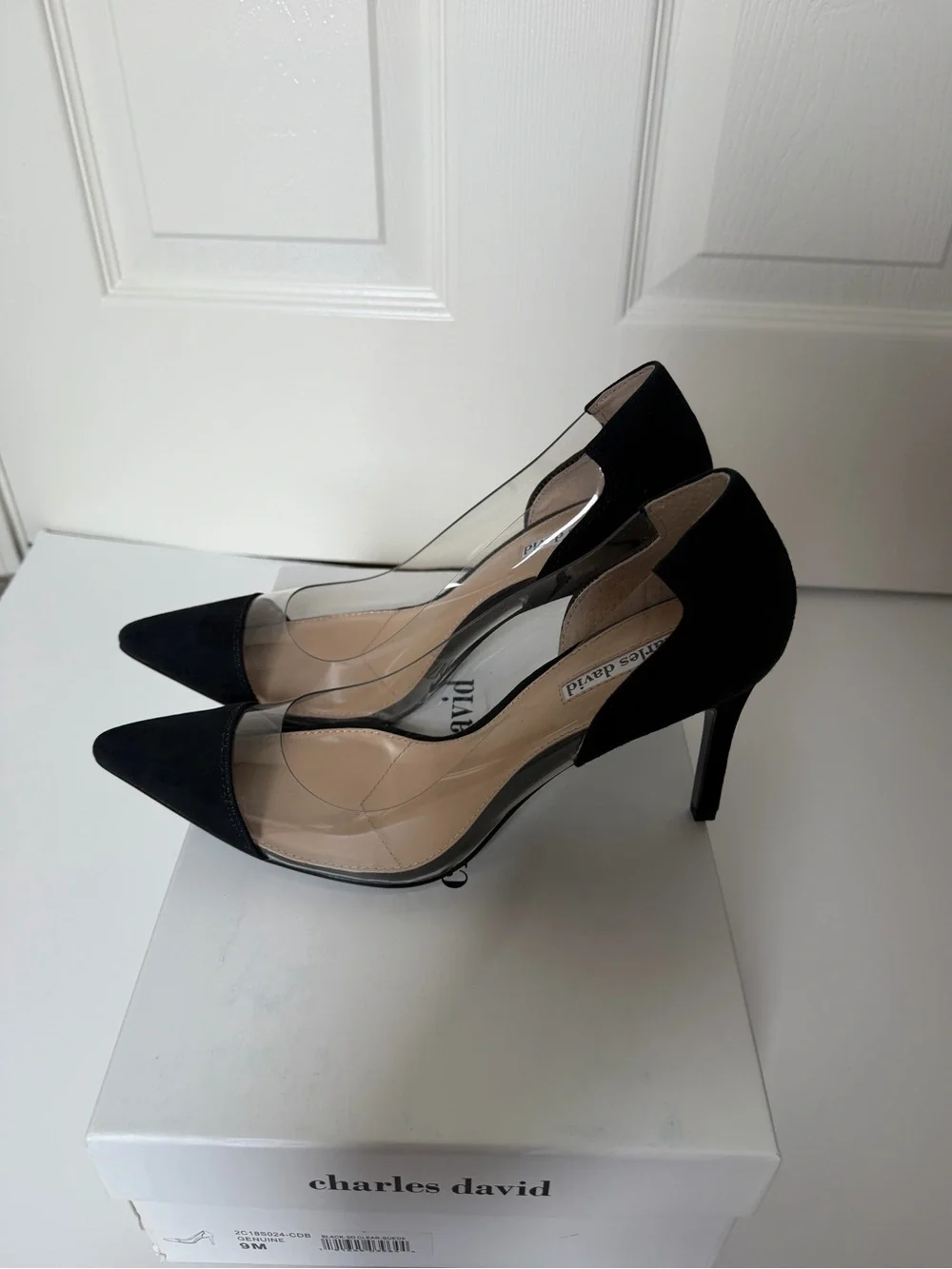 Charles David Women's Black Pointed-Toe Plexi and black suede Pumps, Size 9